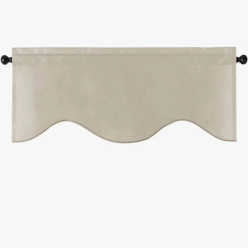 Elrene Home Fashions Colette Faux Silk Scalloped 21-in Ivory rod pocket valance
